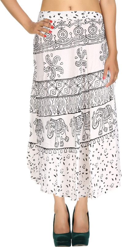 Rajrang Animal Print Women Wrap Around White Skirt