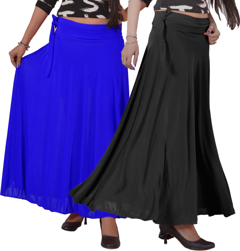 Ace Solid Women A-line Black, Blue Skirt