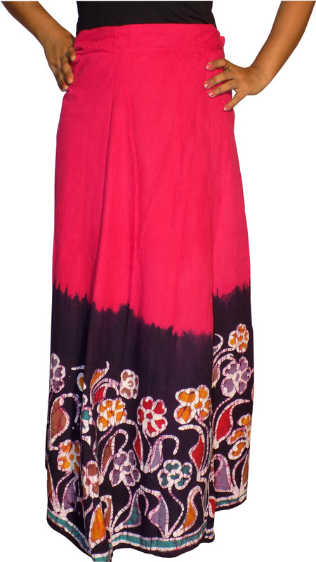 KheyaliBoutique Floral Print Women Wrap Around Pink, Black Skirt
