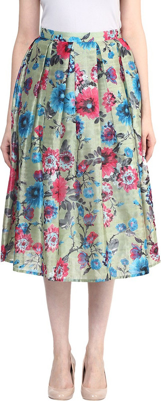 Miss Chase Floral Print Women Pleated Multicolor Skirt