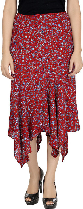 Eves Pret A Porter Printed Women Asymetric Red Skirt