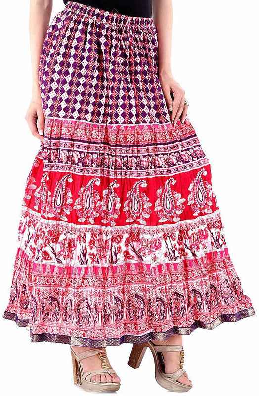 Halowishes Printed Women Regular Pink Skirt