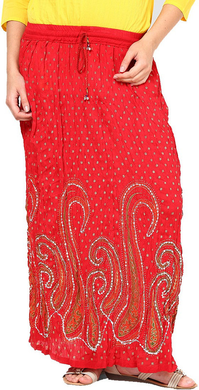 JABAMA Embellished Women Regular Red Skirt