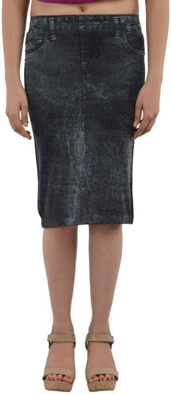 Timbre Solid Women Pencil Blue Skirt