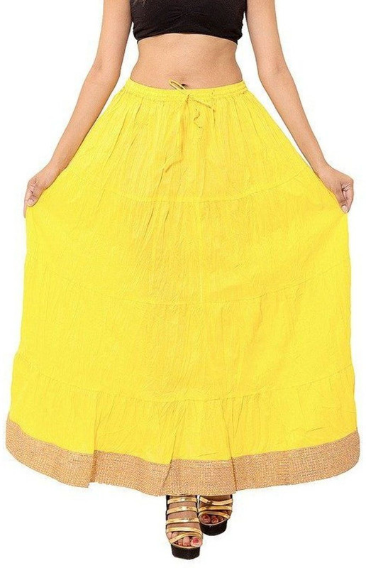 Magnus Solid Women Pencil Yellow Skirt