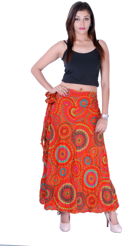 Uttam Enterprises Printed Women Regular Orange Skirt