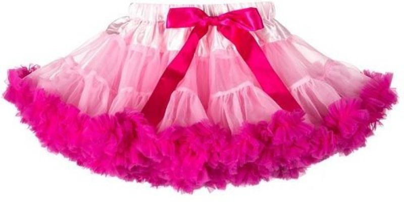 Pink Wings Solid Girls Gathered Multicolor Skirt