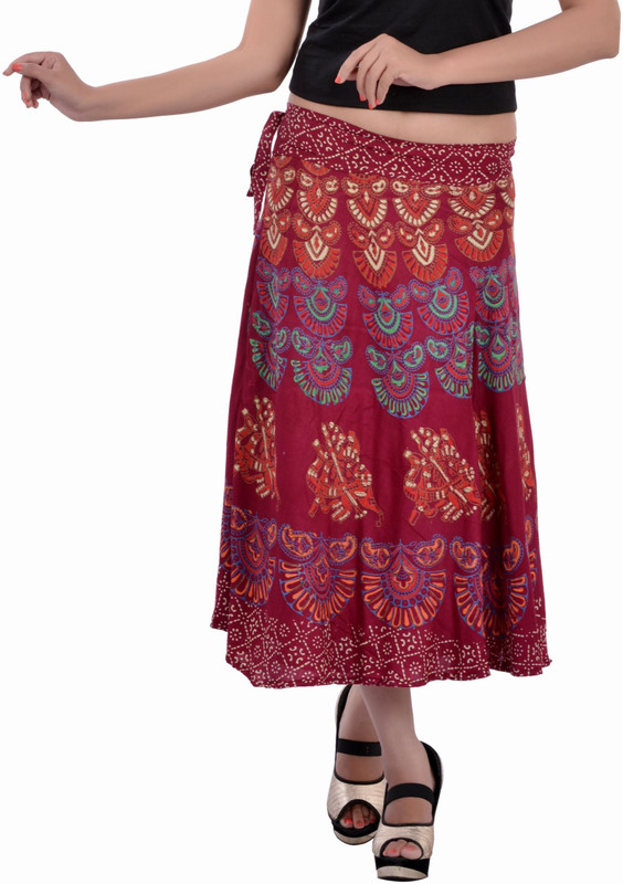 Indi Bargain Printed Women Wrap Around Maroon Skirt