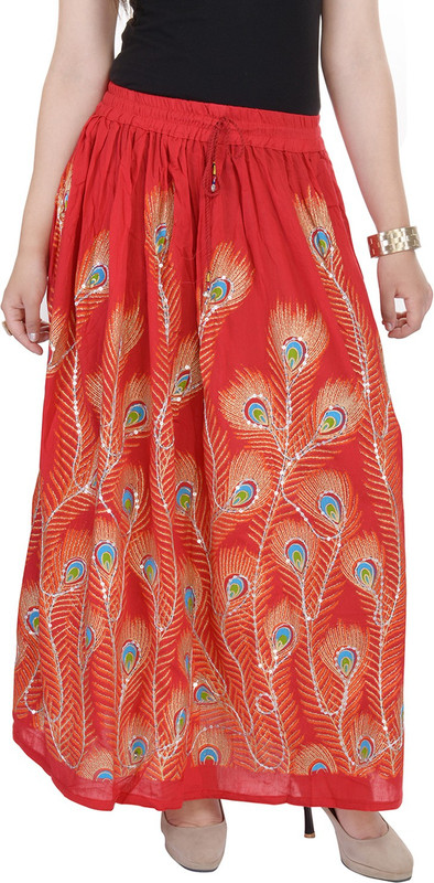 JABAMA Embellished Women A-line Red Skirt