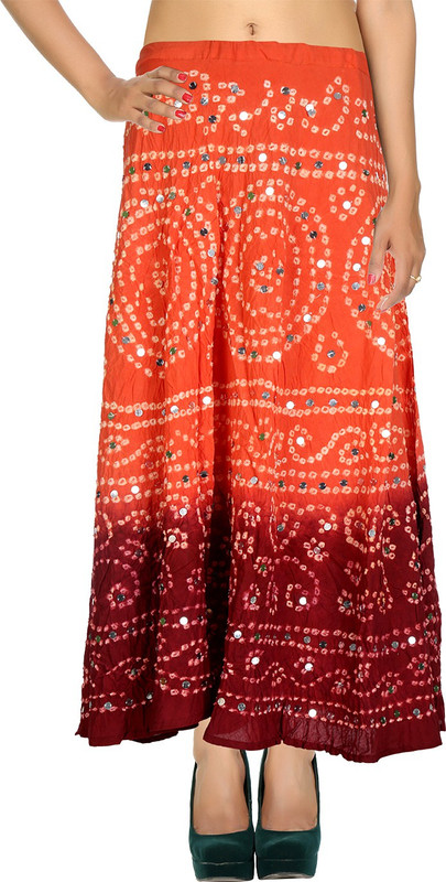Rajrang Embellished Women Regular Orange, Maroon Skirt