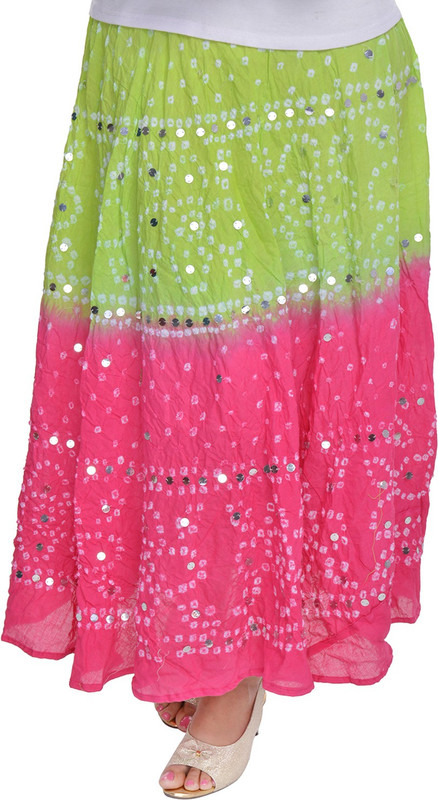 JABAMA Embellished Women Regular Green, Pink Skirt