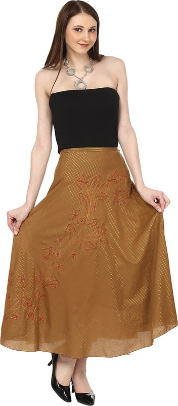 Sataro Self Design, Striped Women Straight Brown Skirt