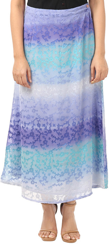 Eves Pret A Porter Printed Women A-line Purple, Light Blue Skirt