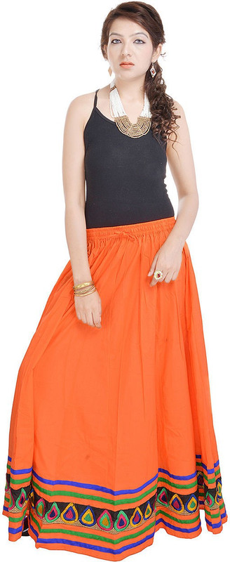 Shilpbazaar Printed Women A-line Orange Skirt