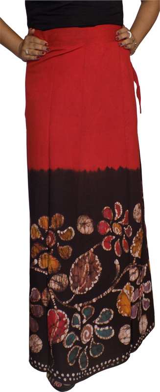 KheyaliBoutique Floral Print Women Wrap Around Orange, Black Skirt