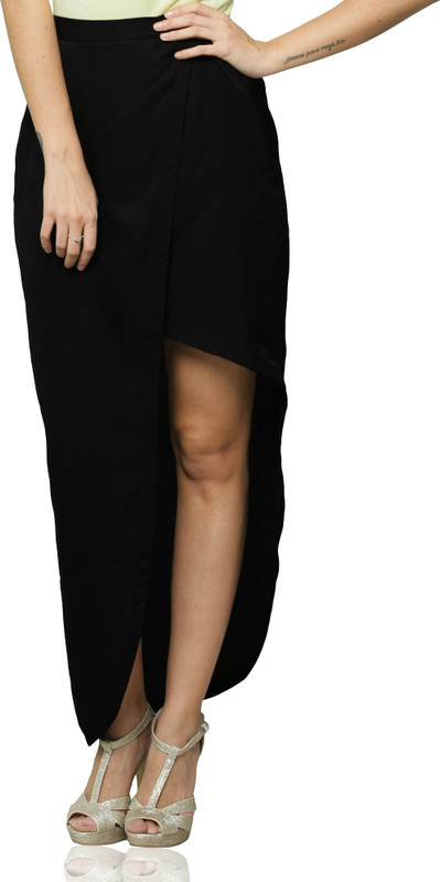 Miss Chase Solid Women Tulip Black Skirt