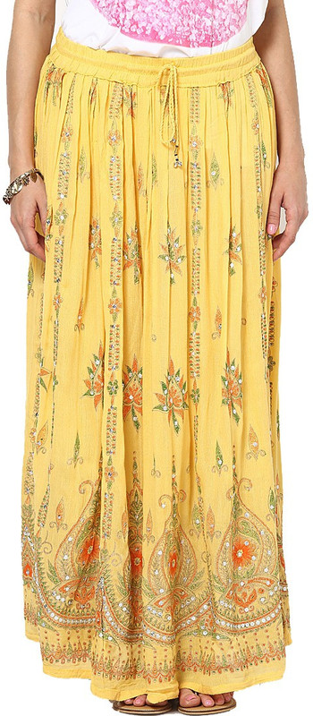JABAMA Embroidered Women Regular Yellow Skirt