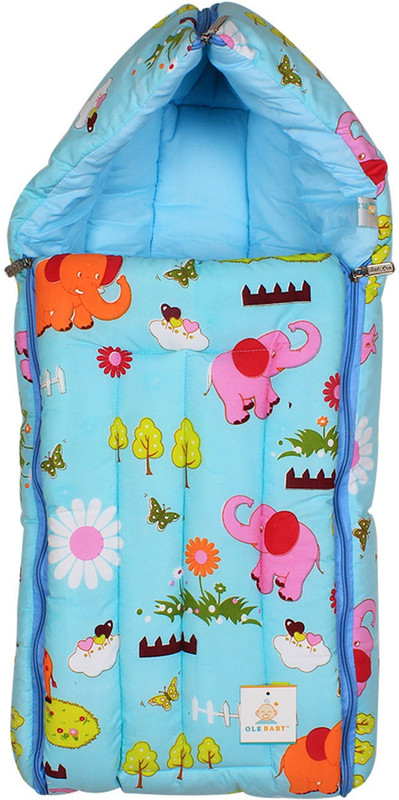 Ole Baby 3 in 1 Colorful Elephant Flower Tree Hooded Reversible Carry Nest Sleeping Bag(Blue)