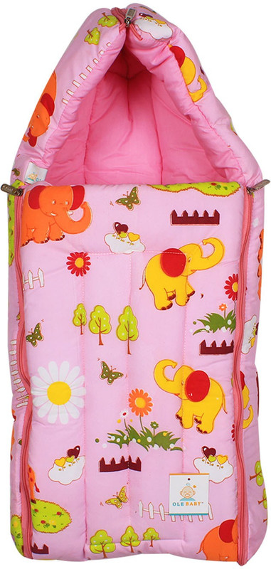 Ole Baby 3 in 1 Colorful Elephant Flower Tree Hooded Reversible Carry Nest Sleeping Bag(Pink)