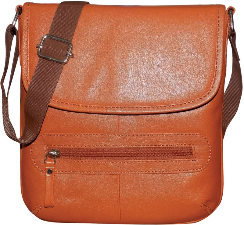 Kan Genuine Leather Small Travel Bag/Shoulder Bag For Men and Women Small Travel Bag - Medium(Tan)