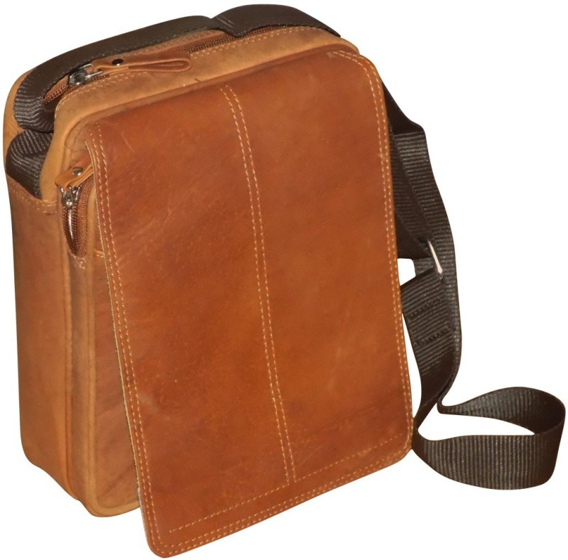 Kan Hunter Leather Messenger Bag/Small Travel Bag for Unisex Small Travel Bag - Medium(Tan)