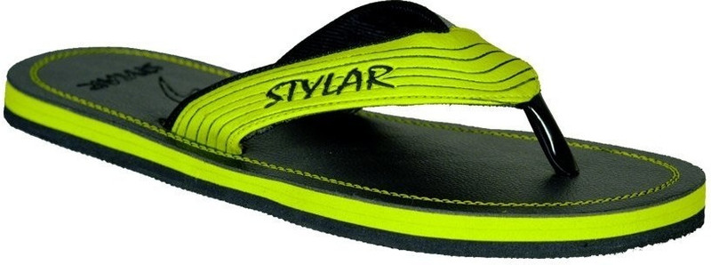 Stylar Neon Green and Black Virat II Flip Flops