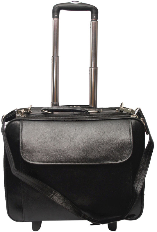 C Comfort Genuine Leather Expandable Small Travel Bag - Large(Black)