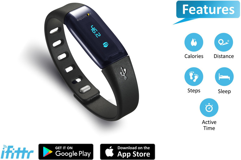 Equinox QBit Fitness Smart Band(Black Strap, Size : Regular)