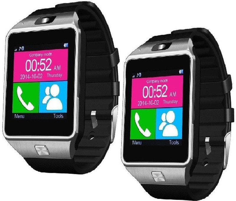 SKOVIN (pack of 2)SMART WATCH SIM Steely Silver Smartwatch(Black Strap Medium)
