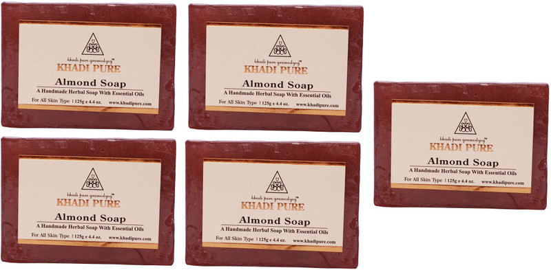 Khadi Pure Natural Handmade Pure Almond Soap with essential Oil(5 x 125 g)