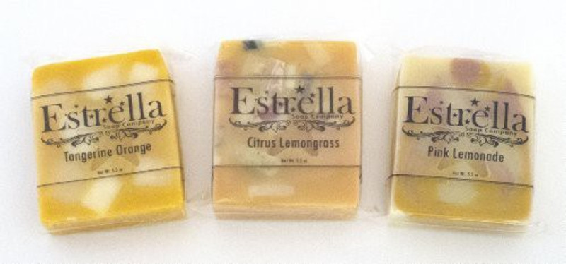 Estrella Handmade Natural Vegan Soap 3 Bars Tangerine Orange Citrus Lemongrass Pink Lemonade(3 x 33.33 g)