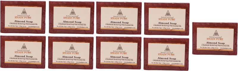 Khadi Pure Natural Handmade Pure Almond Soap with essential Oil(9 x 125 g)