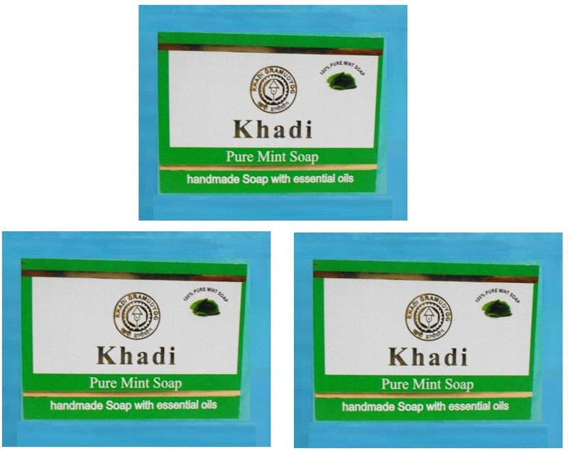 Khadi Herbal Handmade Pure Mint Soap - Pack of 3(3 x 125 g)