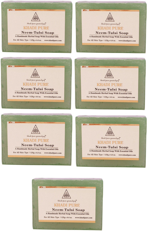 Khadi Pure Natural Handmade Pure Neem Tulsi Soap with essential Oil(7 x 125 g)