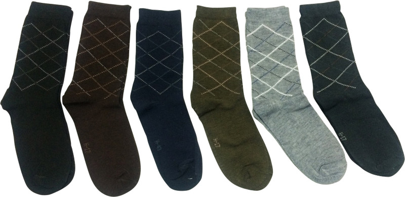 Graceway Men Geometric Print Mid-Calf/Crew(Pack of 6)