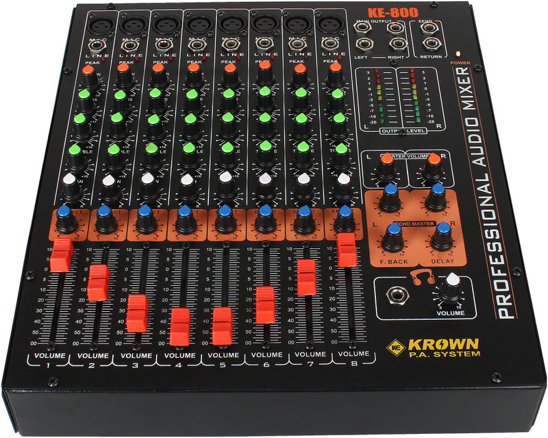 Krown KMX-8DX Professional PA Audio Mixer 8 Channel with MID Controller - Stereo Analog Sound Mixer
