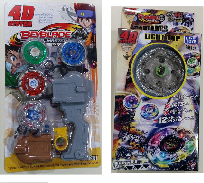 Beyblade 4D System Combo Metal Masters Fury With Handle Launcher + Colorful Lights Spinner(Multicolor)