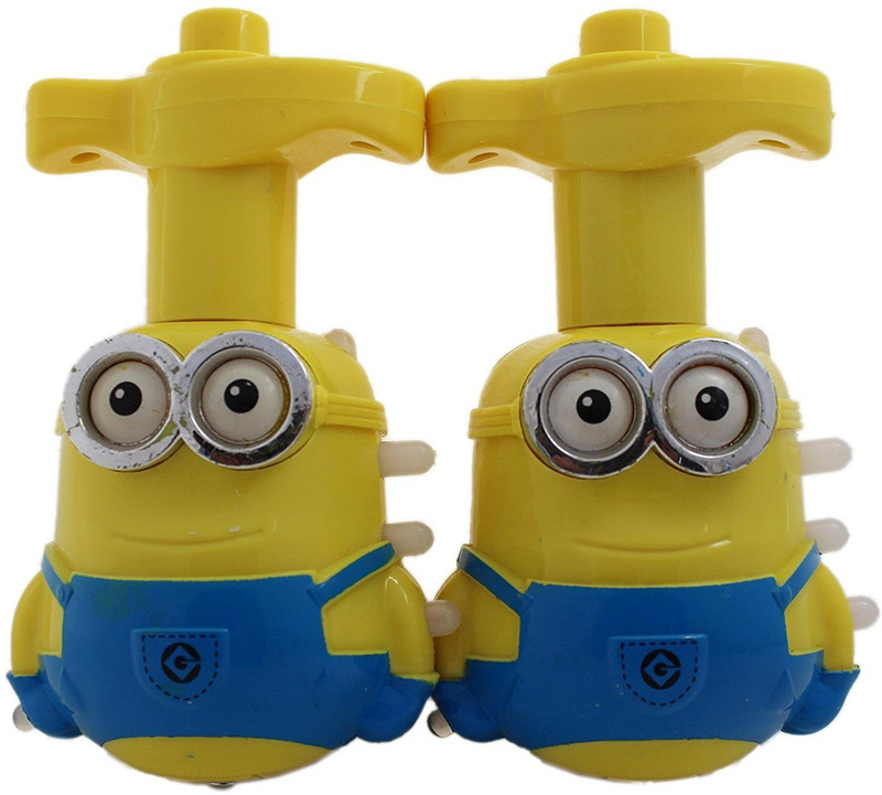 Gift World Minion Flashing and Musical Spinning Top Gyro Toy with Launchers - Pack Of 2(Yellow)