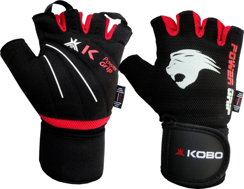 Kobo Weight Lifting Fitness Gym With Wrist Support Gym & Fitness Gloves (S, Black, Red)