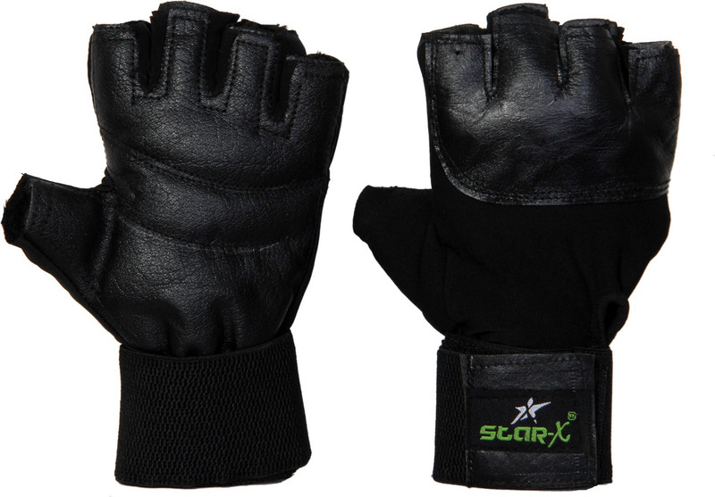 Star X Pure Leather Gym & Fitness Gloves (Free Size, Black)