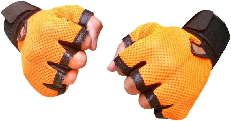 Sports 101 Netted with Wrist Support Gym & Fitness Gloves (Free Size, Orange, Black)