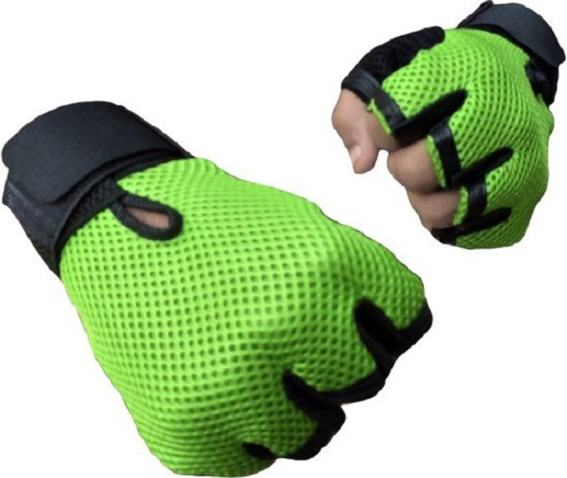 Real Choice Leather Padding Gym & Fitness Gloves (Free Size, Green)