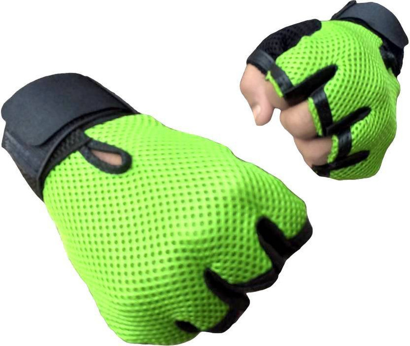 Sports 101 Netted with Wrist Support Gym & Fitness Gloves (Free Size, Green, Black)
