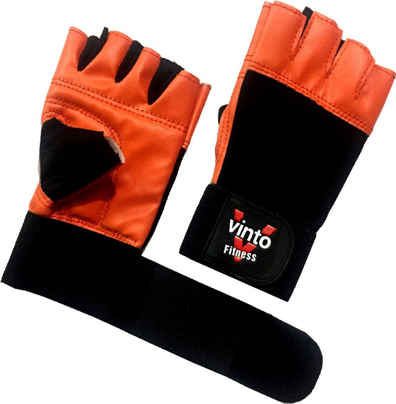 Vinto Dominator Leather Crossfit Cross Training Best Weight Lifting Gloves with Wrist Support for Heavy Lifting Gym & Fitness Gloves (Free Size, Black)