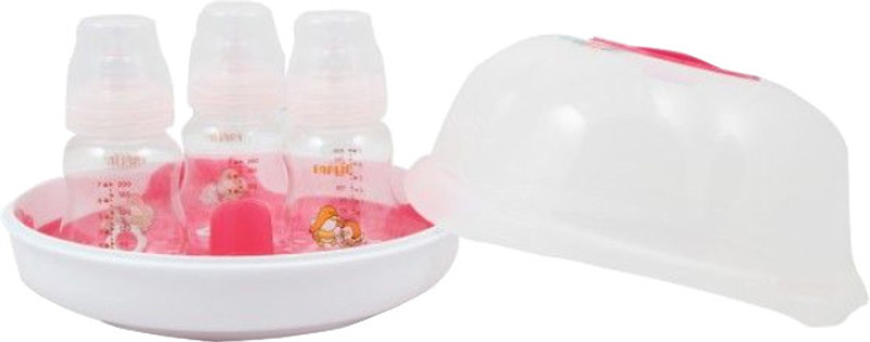 Farlin Microwave Sterilization Set with Feeding Bottles(Pink)