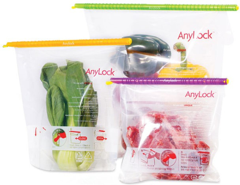 Anylock Bag Sealer Stick with Bags to Keep Food Fresh (Set of 3 bags with sealing sticks) Plastic Storage Pouch(Pack of 6)