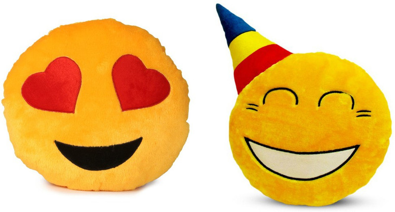 Deals India Deals India Heart Eyes Smiley and Party smiley Cushion - 35 cm(smiley1&B)Set of 2 - 35 cm(Yellow)