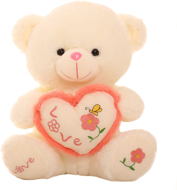 Grab A Deal Sitting Love Paw Teddy Bear holding a Love Heart - 18 inch(Beige, Orange)