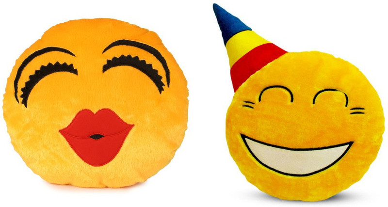 Deals India Deals India Kiss Smiley and Party smiley Cushion - 35 cm(smiley3&B)Set of 2 - 35 cm(Yellow)