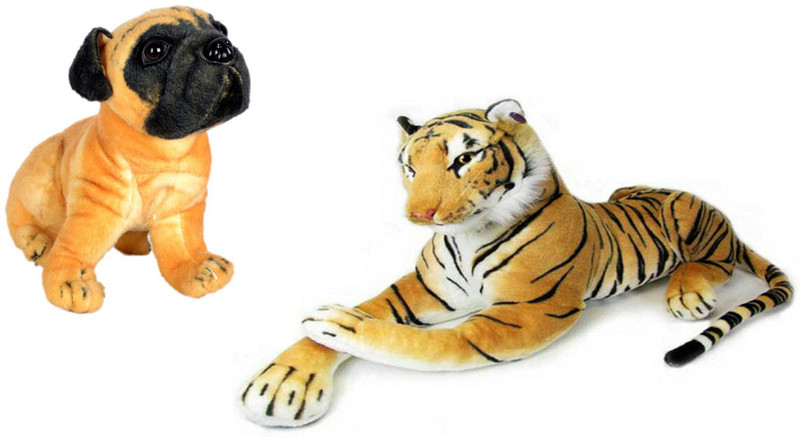 Alexus Brown Tiger And Pug Dog - 32 cm(Multicolor)